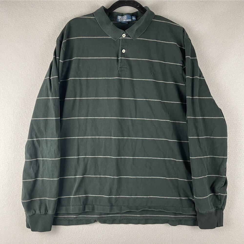 Vintage Polo Ralph Lauren Polo Shirt Men XXL‎ 2XL Black Striped Long Sleeve Logo